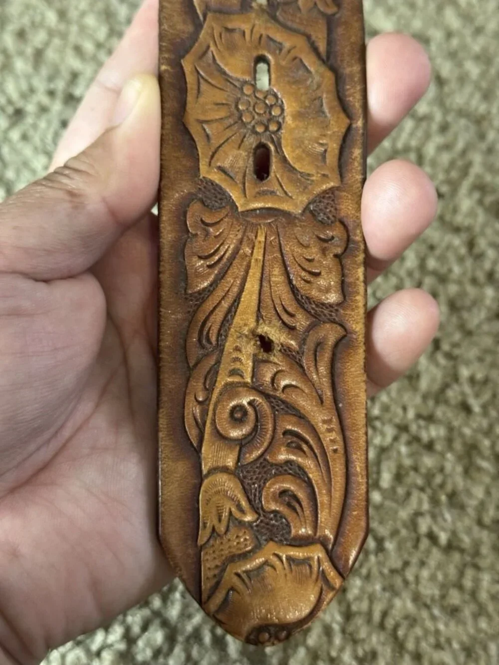Tooled Leather Handcrafted Belt Mens 40 Rodeo Western Country READ